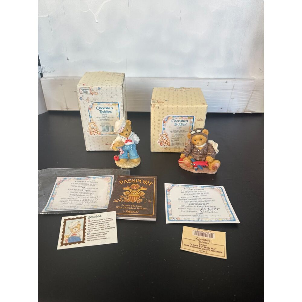 Lot of 2 Cherished Teddies 202444 U.S.A. and 337463 Lance Figurines